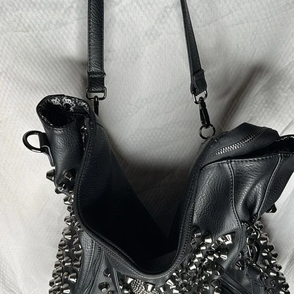 Skull Handbag Leather Rivet Purse Shoulder Satchel Tote by Bykoine - Picture 6 of 10